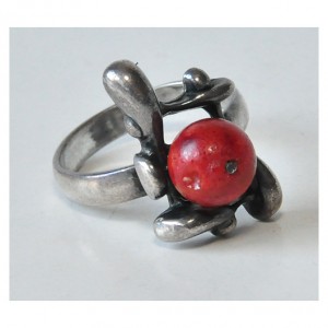 pierścionek vintage, naturalny koralowiec, pierścionek z koralem, lata 80-te; autorski pierścionek z koralowcem (5)