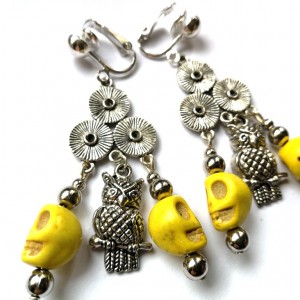 klipsy żółte z czaszkami bohemian