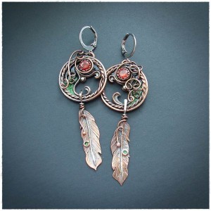 Kolczyki Piórka z Cyrkoniami