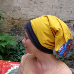 czapka damska zółta dzianina wiosenna bardzo długa duza kolorowa boho