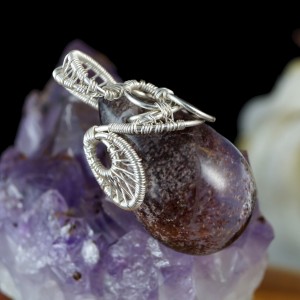 Kwarc, Srebrny wisior z kwarcem phantom, prezent dla żony, prezent dla kobiety, ręcznie robiona biżuteria, wisior wire wrapped