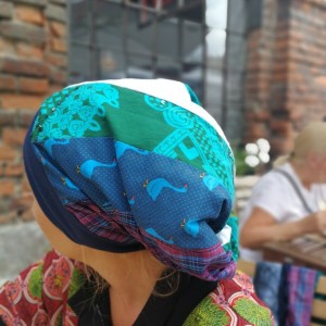 czapka patchworkowa bardzo długa letnia- box p1-nie wspominaj ważce ze się marzy traszce