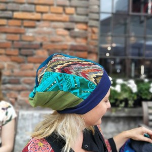 czapka patchworkowa bardzo długa letnia- box a1-nie wspominaj ważce ze się marzy traszce