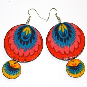 Kolczyki w ludowe wzory, Biżuteria folk, Polski folklor, Kolczyki Słowianki, Lekkie kolczyki wiszące, Łowicka wycinanka