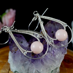 Agat różowy, Srebrne kolczyki z Agatem, ręcznie wykonane, prezent dla niej, prezent dla mamy, prezent urodzinowy, biżuteria, wire wrapped