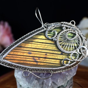 Pomarańczowy Labradoryt, Srebrny wisiorek z Labradorytem, ręcznie wykonany, prezent dla niej, prezent dla mamy, prezent urodzinowy,