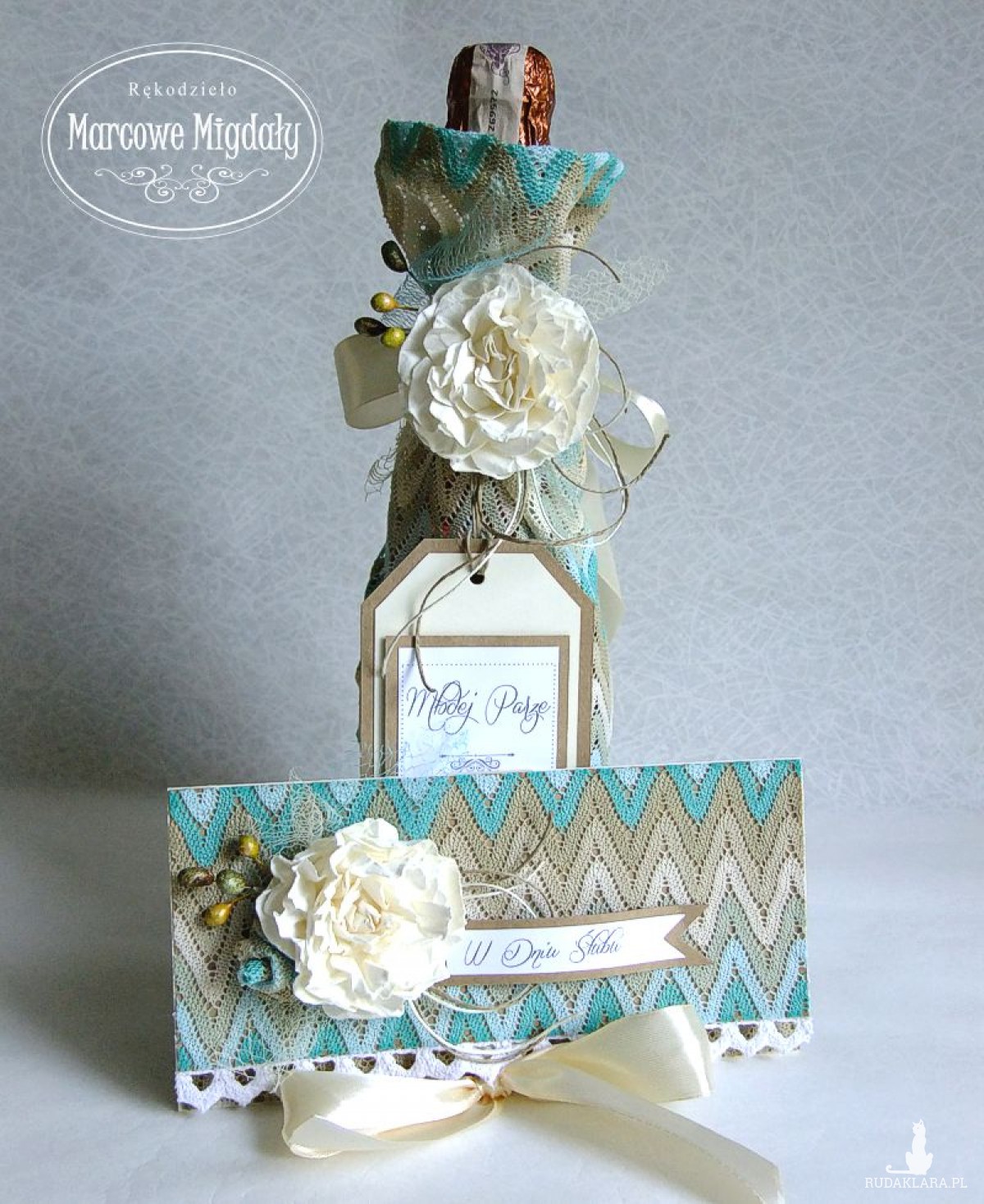 Komplet ślubny z turkusem, kopertówka i torebka na szampana