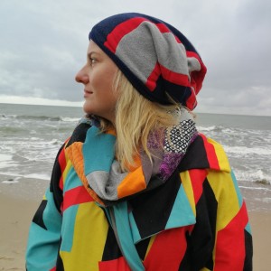 czapka ciepła zimowa patchworkowa handmade