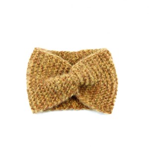 Musztardowo-miodowa opaska w stylu retro unisex one size robiona na drutach