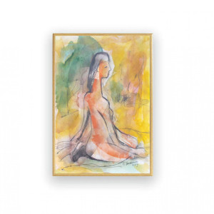 akwarela w ciepłych kolorach,  ładny rysunek do sypialni, akt obraz, szkic w ramce, malowany ręcznie akt, mały obraz z kobietą, ślub prezent, prezent na ślub