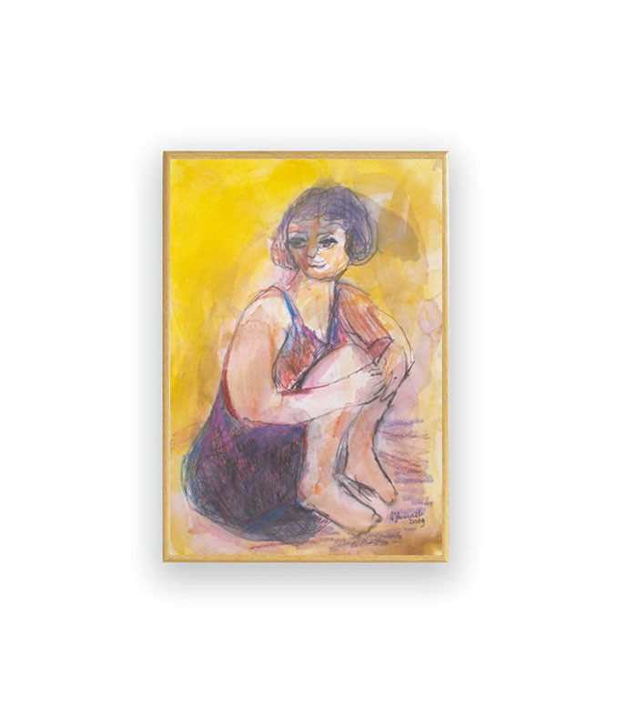 akwarela w ramce, dziewczyna obrazek, obraz malowany ręcznie, kobieta rysunek