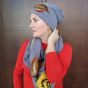 komplet wełniany bezowy handmade