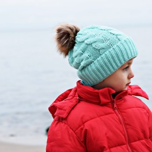 Czapka zimowa z pomponem, czapka na zimę, ciepła czapka miętowa