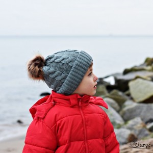 Czapka zimowa z pomponem, czapka na zimę, ciepła czapka szara