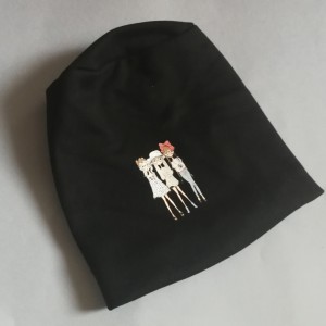czapka damska czarna z dziewczynkami- box 44- na podszewce, dzianina, obwód głowy 59cm, polecam pojedyncza sztuka