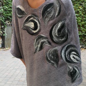 poncho z dzianiny wełnianej szare