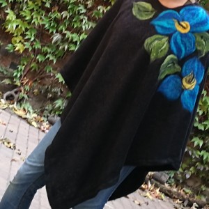 poncho z dzianiny wełnianej czarne