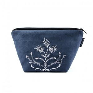 Kosmetyczka damska Szaro-niebieska z białym haftem