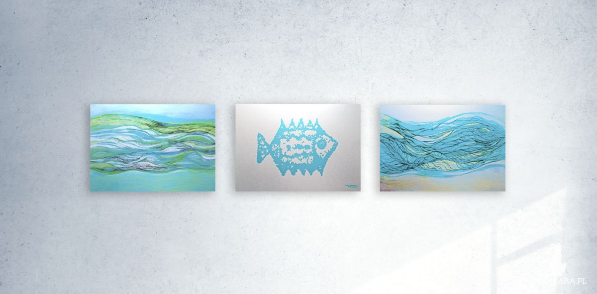 plakat z morzem, nowoczesna grafika, turkusowy plakat, ładna grafika na ścianę, srebrny plakat morski