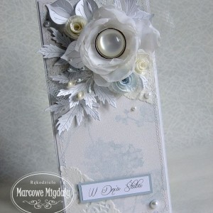 Kartka ślubna w pudełku perłowa