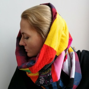 komin szyty z kawałków na podszewce w kratkę damski handmade