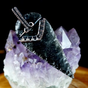 Obsydian, miedziany wisior ze smoczym szkłem, prezent dla niego, prezent dla niej, unisex, biżuteria ręcznie robiona, wire wrapped, handmade