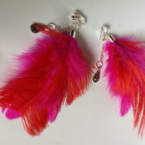 klipsy pióra czerwono różowe duże-box x1- polecam pojedyncza sztuka