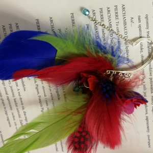 nausznica długa orientalna boho handmade kwiaty i pióra