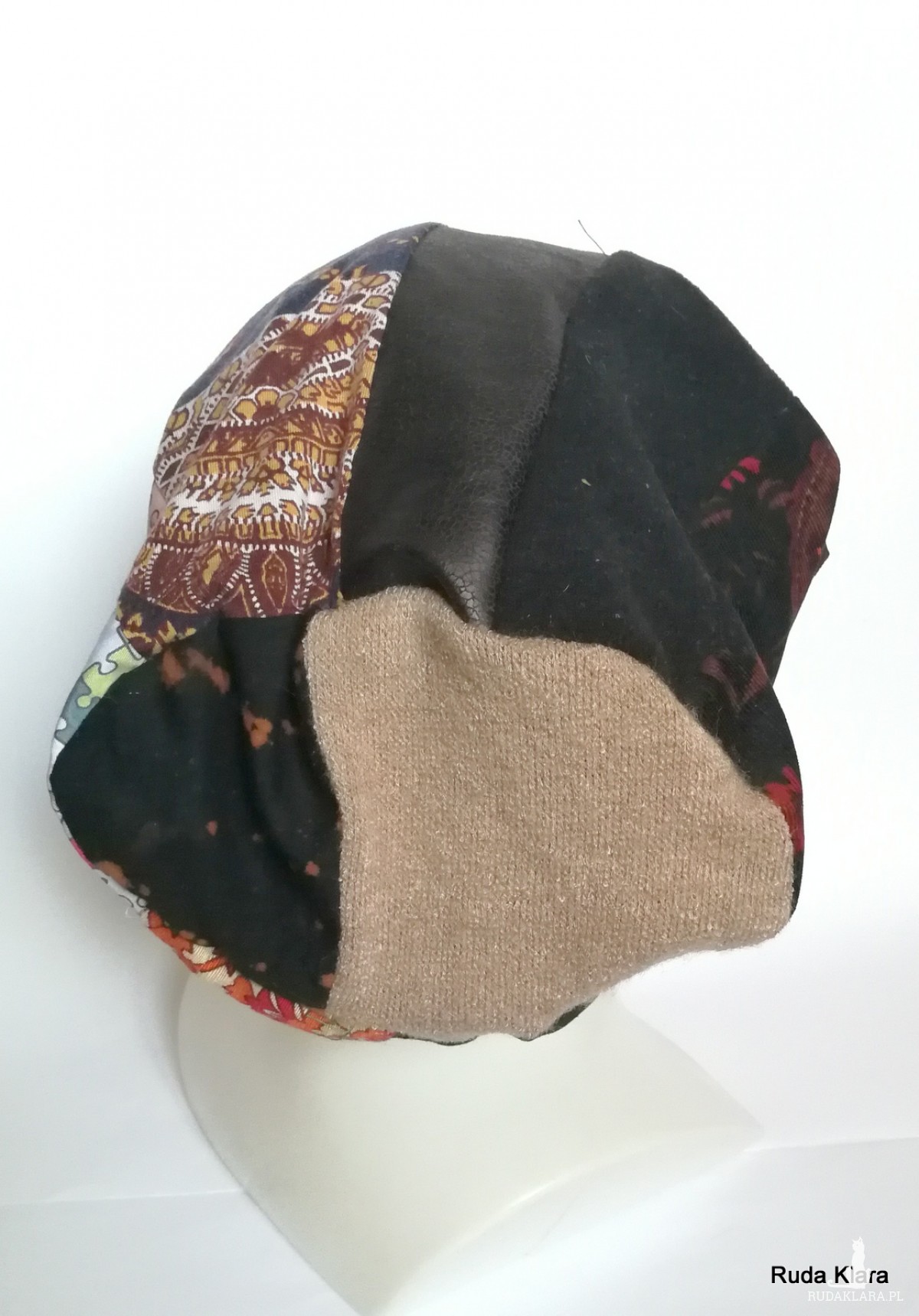 czapka turbanowa etno boho wiosenna patchwork