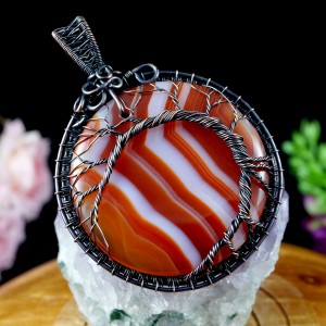 Drzewko szczęścia, Miedziany wisior z agatem pomarańcz, ręcznie wykonany, prezent dla niej, prezent dla mamy, prezent urodzinowy, biżuteria