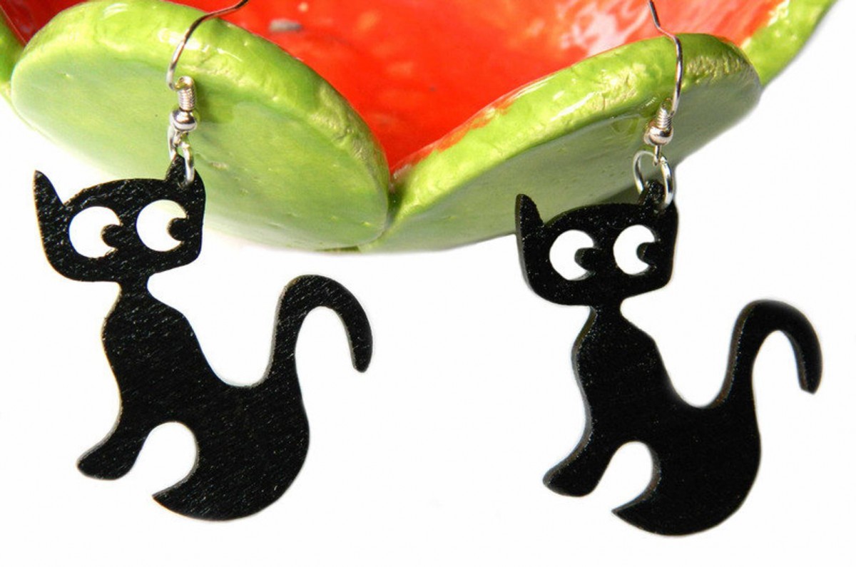 Kolczyki z kotami, czarne koty, czarny kot biżuteria, prezent dla wielbicielki kotów, kolczyki z kotami