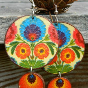 Kolczyki ludowe łowickie, biżuteria folkowa, kolczyki boho, Biżuteria flamenco, Kolczyki w stylu Fridy