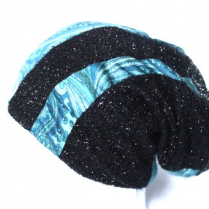czapka damska patchworkowa z brokatem