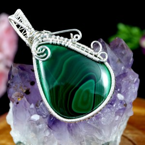 Malachit, Srebrny wisior z Malachitem, ręcznie wykonany, prezent dla niej, prezent dla mamy, prezent urodzinowy, biżuteria autorska