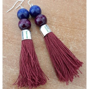 4188 lniane chwosty bordowe kolczyki