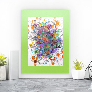 kolorowa grafika do salonu, ładna abstrakcja malowana ręcznie, nowoczesny rysunek na ścianę, nowoczesna grafika do biura, minimalizm rysunek 30x40, boho grafika A3, grafika do loftu