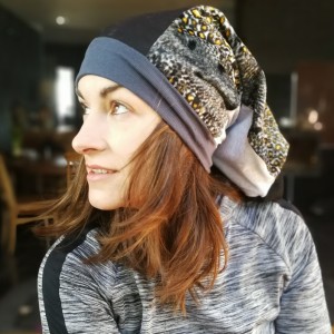 czapka smerfetka długa damska uniwersalna patchworkowa