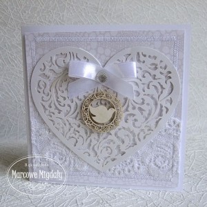 Kartka z okazji Konfirmacji z ażurowym sercem, z kieszonką na banknoty