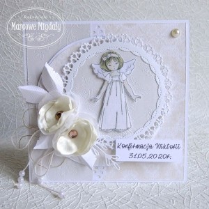 Kartka z okazji Konfirmacji z dziewczynką, personalizowana