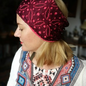 opaska koronkowa bordo na różu etno folk