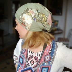 czapka wiosenna patchworkowa damska boho na mniejsza głowę