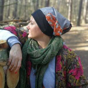 czapka turbanowa etno boho wiosenna patchwork