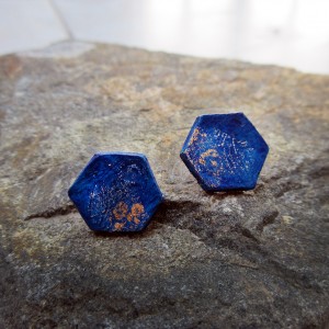 KOLCZYKI GEOMETRYCZNE NIEBIESKIE ZŁOTE SREBRNE