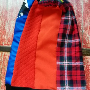 czapka smerfetka długa damska uniwersalna patchworkowa wykończona czarną dzianiną