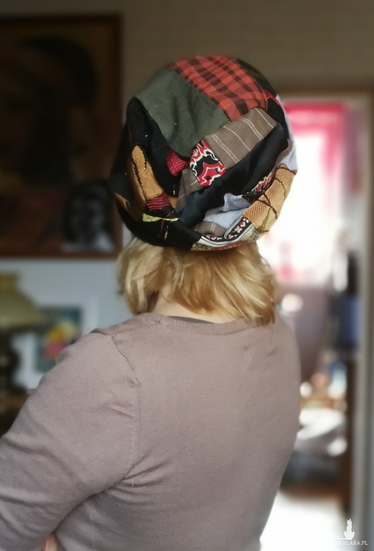 czapka patchworkowa na podszewce damska wiosenna
