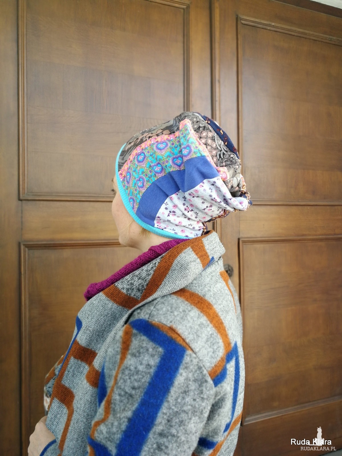 czapka patchworkowa na podszewce damska wiosenna- jesienna