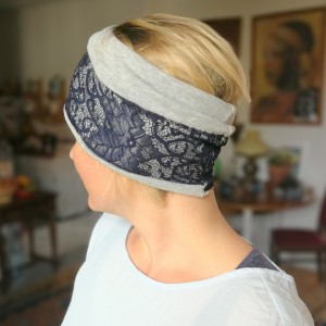 opaska damska granatowo szara koronkowa wiosenna