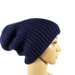 Czapka granatowa krasnal unisex one size zrobiona na drutach długa