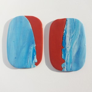 kolczyki duże ceglany z niebieskim marmurkiem