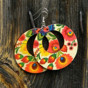 Kolczyki ludowe łowickie, biżuteria folkowa, kolczyki boho, biżuteria flamenco, Kolczyki w stylu Fridy Kahlo